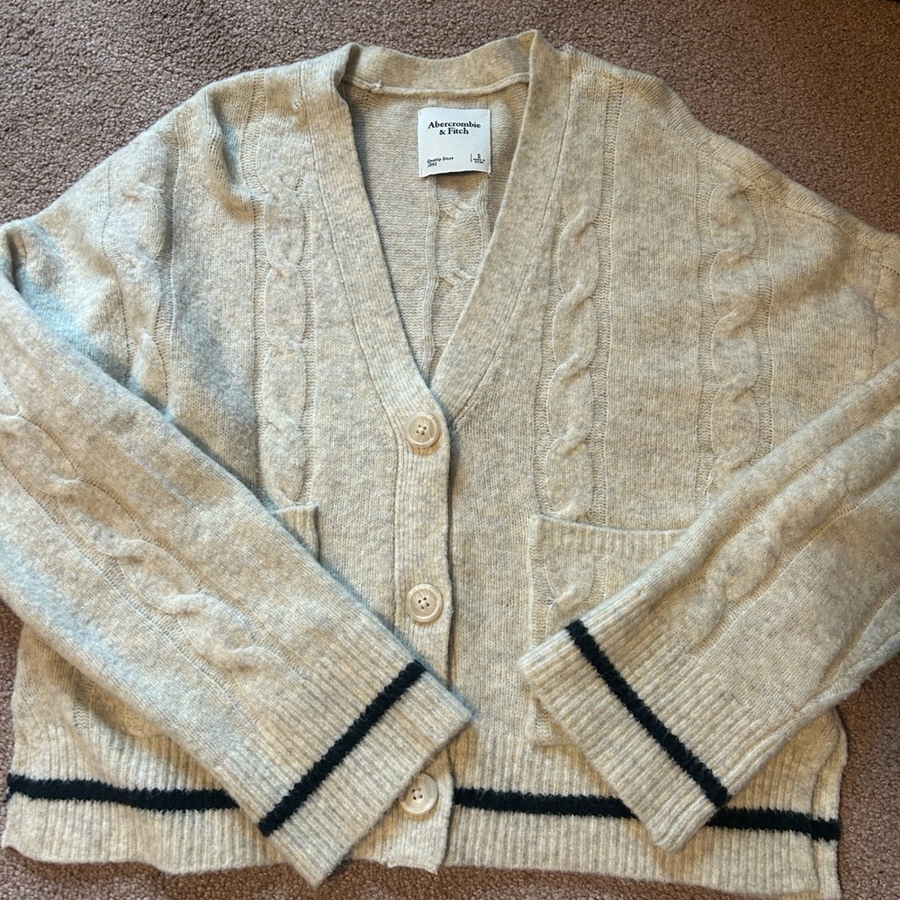 Beige Cable Knit Cardigan Sweater